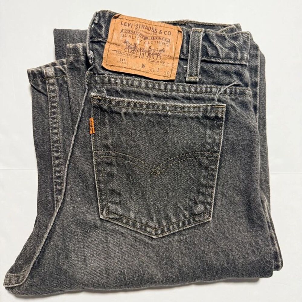Levis 517 Jeans Orange Tab Mens 30X36 Fits 28X35 Black Relaxed Made in USA VTG